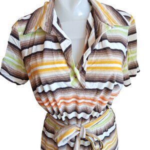 sz 8 Vintage Boho Dress 1970's Flair Fashions Striped Belted Short Sleeve